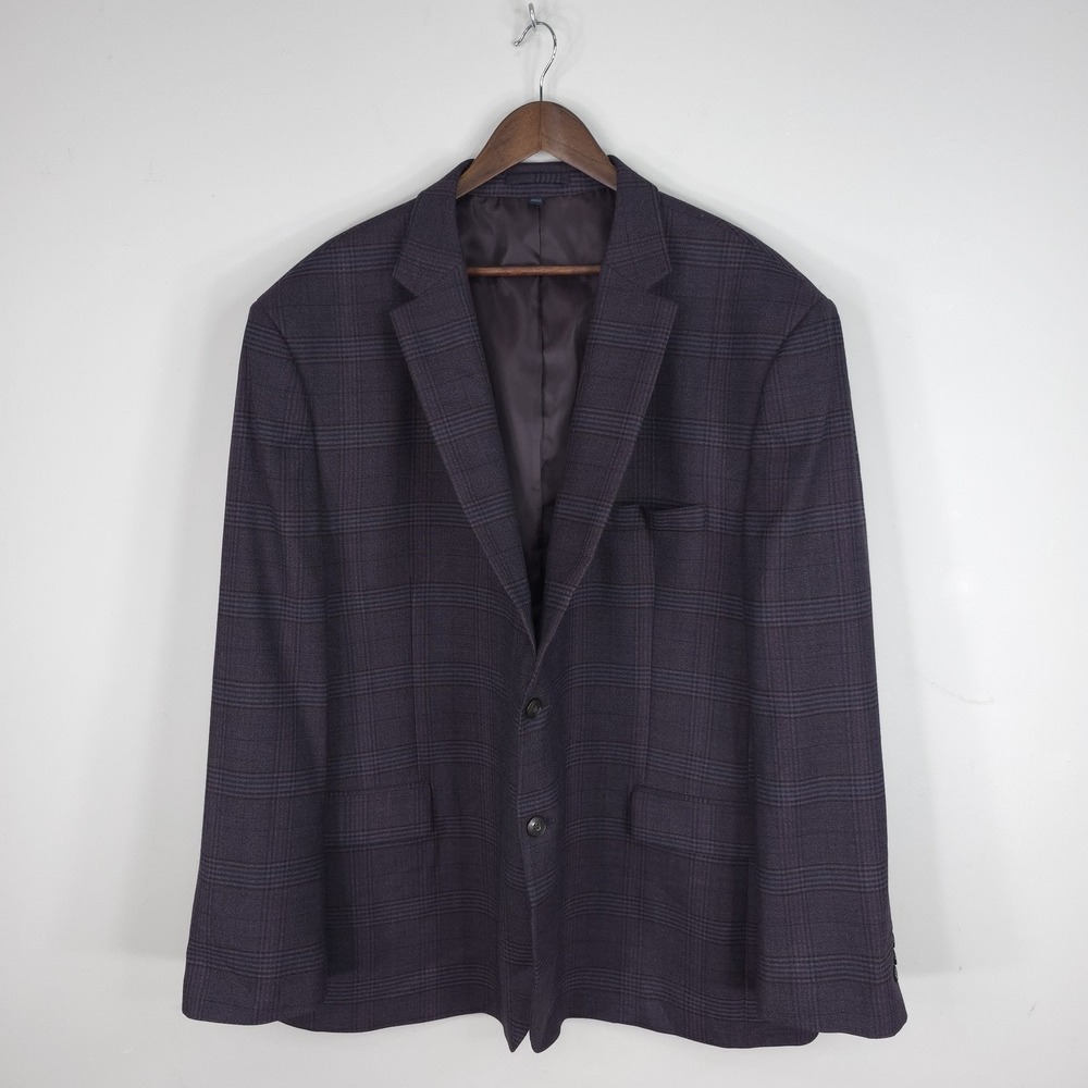 Jos A Bank Blazer Mens 52R Purple Plaid Wool Comfort Stretch Sport Coat Jacket